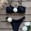 Ensemble de bikini noir taille basse à fleurs 3D 14