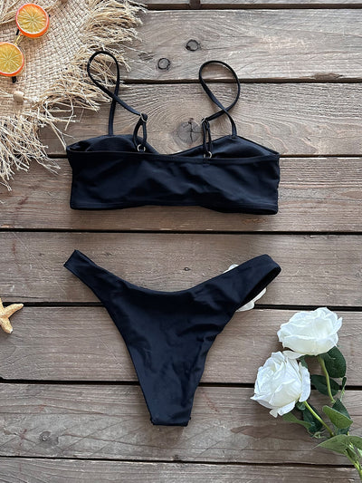 Ensemble de bikini noir taille basse à fleurs 3D 16