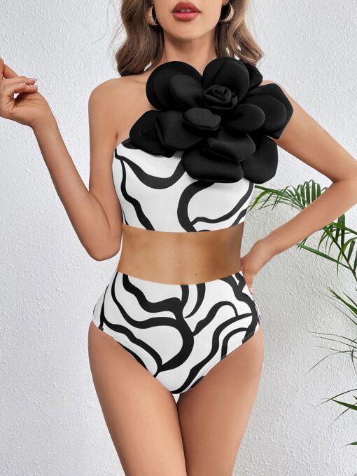 Ensemble de bikini à imprimé floral 3D
