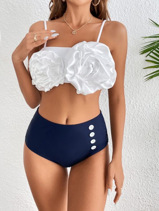 Bikini bas taille haute à fleurs 3D