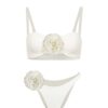 Ensemble de bikini taille basse blanc à fleurs 3D